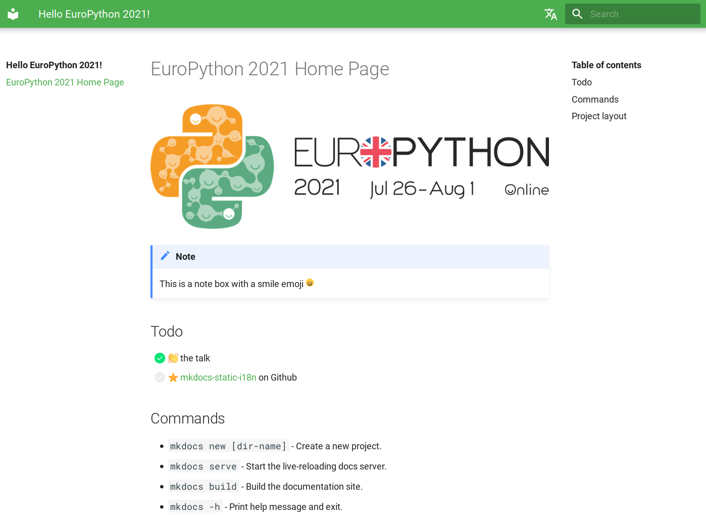mkdocs + github talk extensions